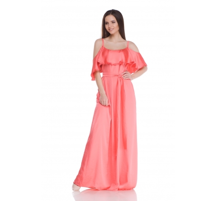 Платье с воланами персикового цвета