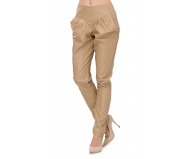 Pants made of eco-leather beige with wide pockets