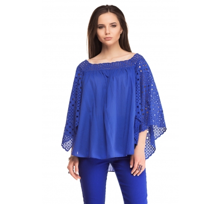 Блуза с воланами из прошвы синего цвета