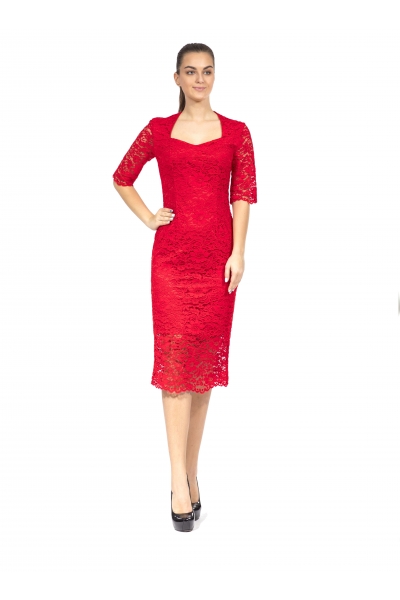 Dress red color with lace  - Фото