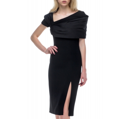 Dress with draped over shoulders of black color