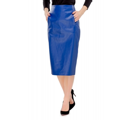 Skirt of eco-leather blue color with zippers