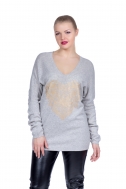Sweater gray color with a heart of gold - Фото