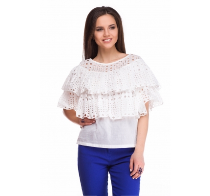 Blouse with flounces of white color