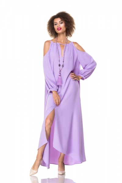 Dress lavender color with open shoulder - Фото