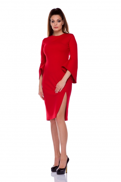 Dress red color with  sleeves - Фото