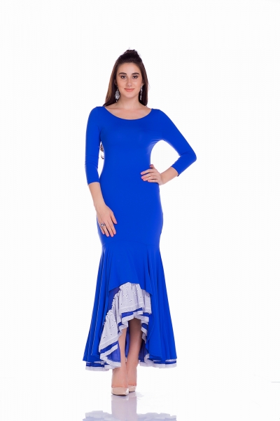 Платье синего цвета с юбкой - Фото