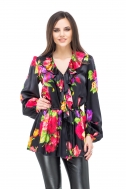 Black blouse with floral print - Фото