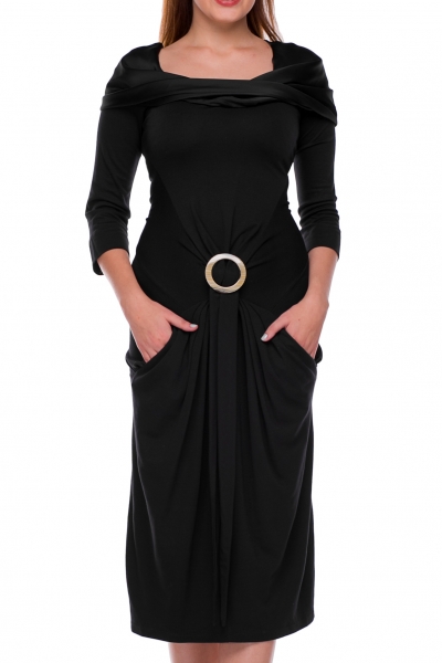 Black dress with silk yoke - Фото