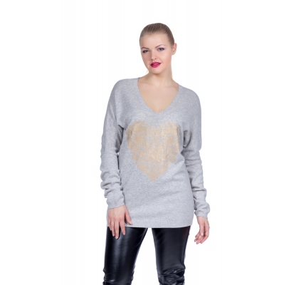 Sweater gray color with a heart of gold