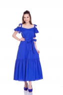 Платье синее с воланами под пояс - Фото
