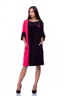 Dress velor pink and black color - Фото