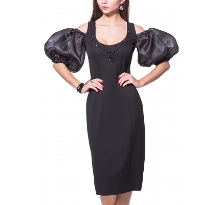 Платье черное с рукавом из органзы 