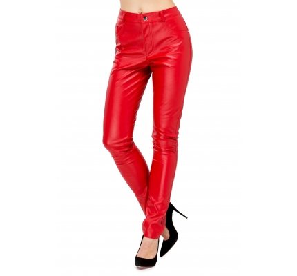 Pants made of eco-leather red