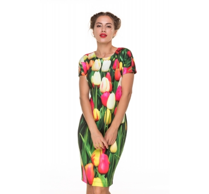 Dress fitted with tulips 