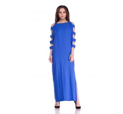 Платье синего цвета с разрезами на рукавах