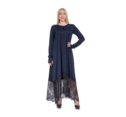 Dress dark blue color with lace