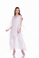 White dress with drawstring on sleeves - Фото