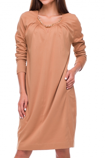 Beige dress with long sleeves - Фото