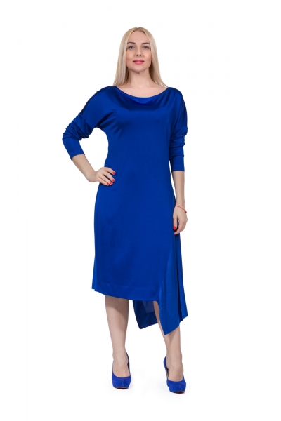 Платье синее с шелковой вставкой - Фото