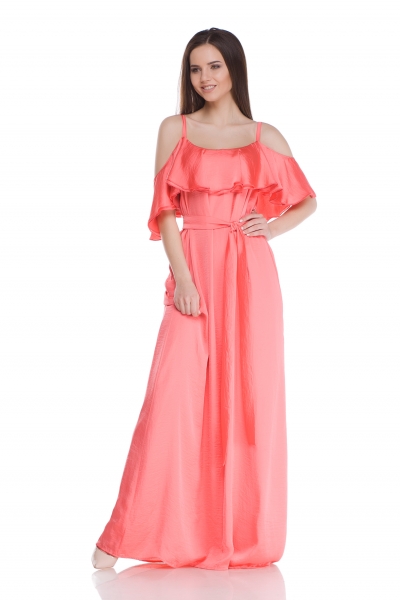 Сукня з воланами персикового кольору - Фото