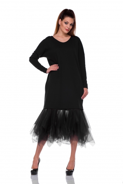 Платье черное с фатиновой юбкой - Фото