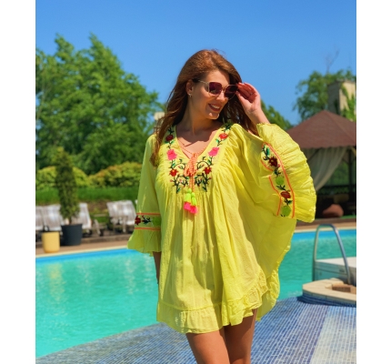 Yellow tunic dress with flowers