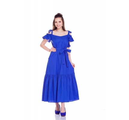 Blue dress with ruffles at waist