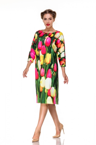 Dress straight with tulips  - Фото