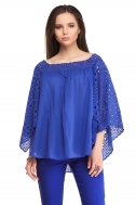 Блуза с воланами из прошвы синего цвета - Фото