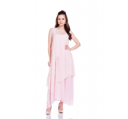 Платье двухслойное свободного кроя розового цвета