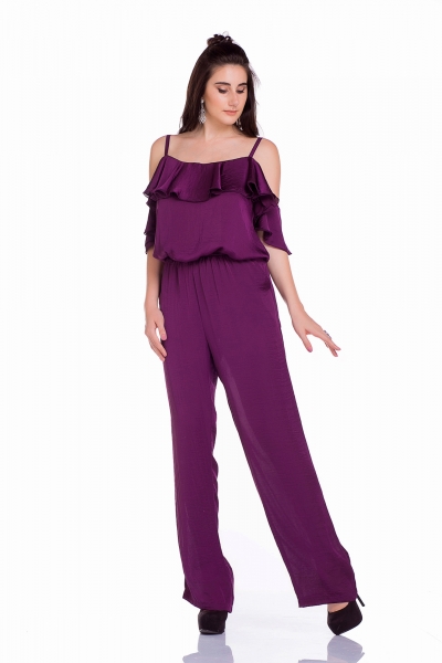 Jumpsuit with ruffles blueberry color - Фото