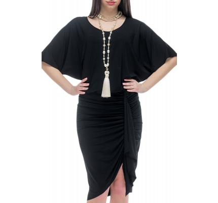 Dress with drapery on the side black color