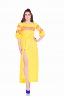 Платье-вышиванка в пол желтого цвета - Фото