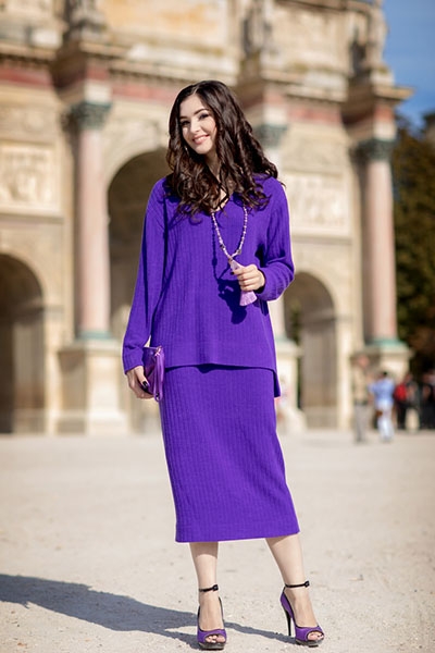 Purple knit suit - Фото