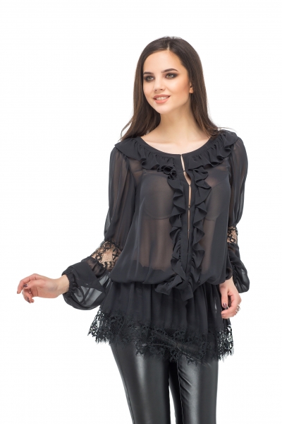Blouse black with lace - Фото