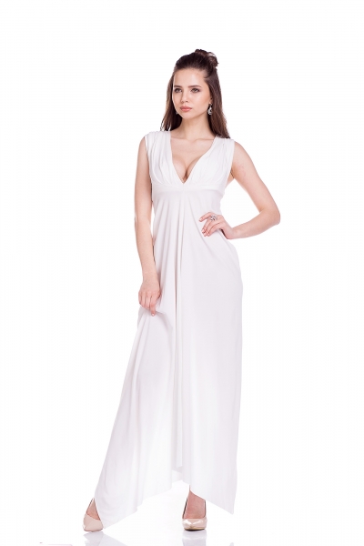 Сукня біла з вирізом - Фото